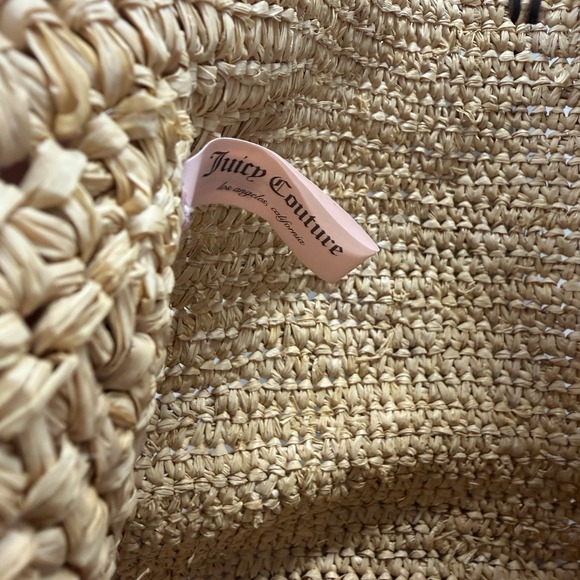 NWT JUICY COUTURE Pink Hamptons Straw Wicker Oversized‎ Tote Leather Handles - Picture 5 of 9